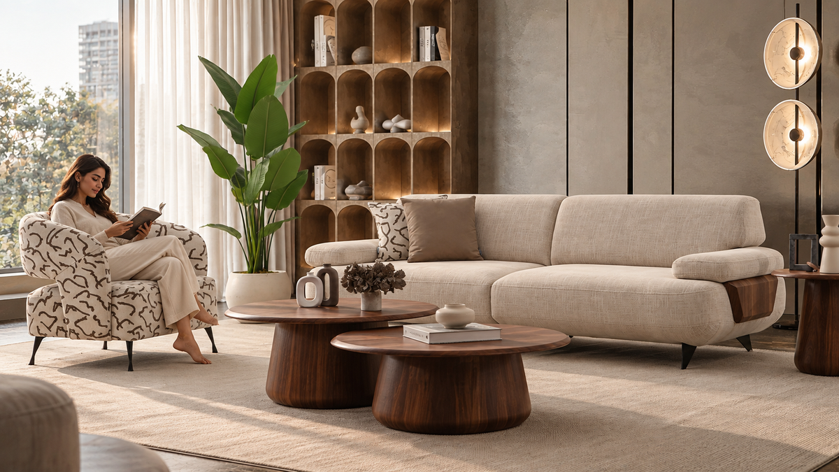 Madrid sofa set in luxury living room with woman reading