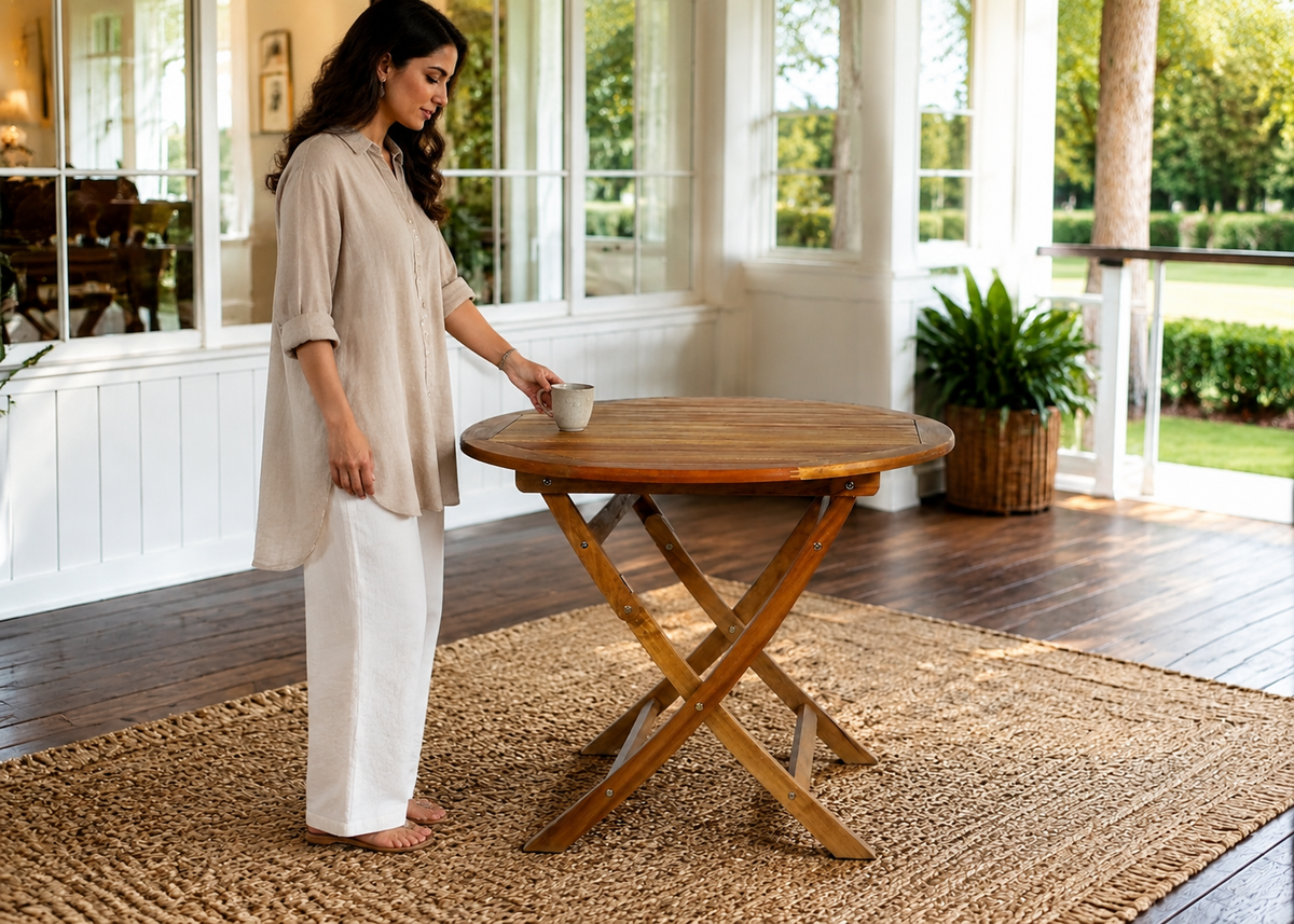 Tennis Table in Clubhouse Lawn Veranda with Indian model – lifestyle view