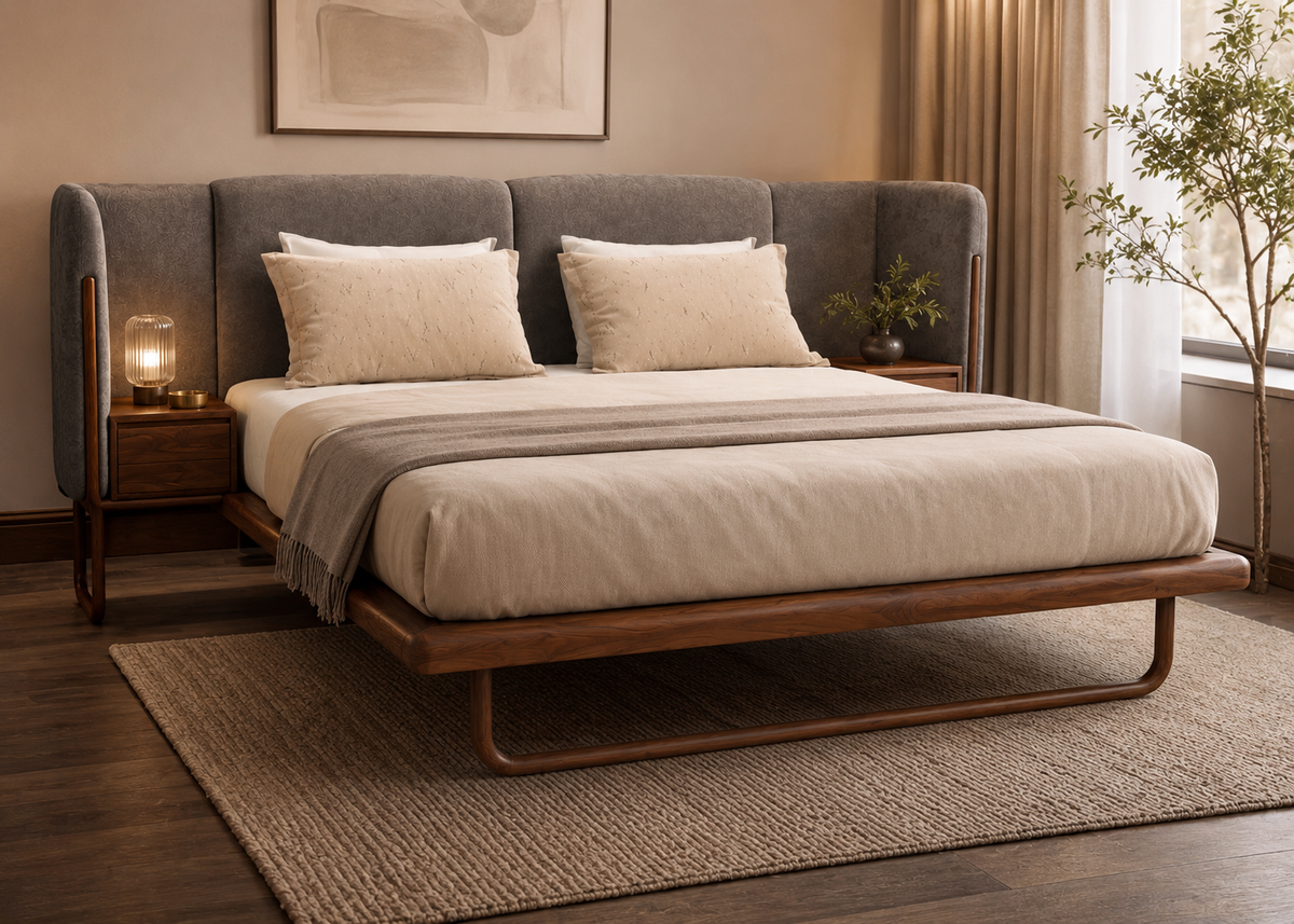 Capella Bed showing upholstered bed proportions and mattress height planning