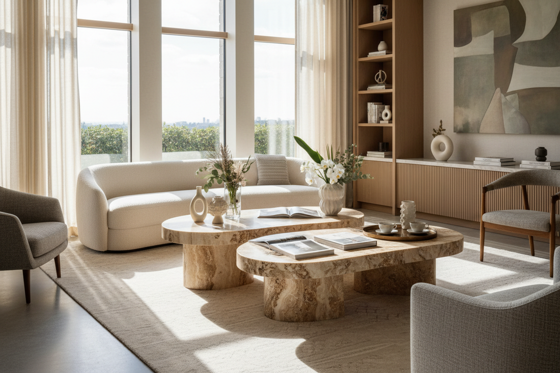 Travertine Center Tables: Why 'Beige & Porous' is Replacing White Marble in Luxury Homes