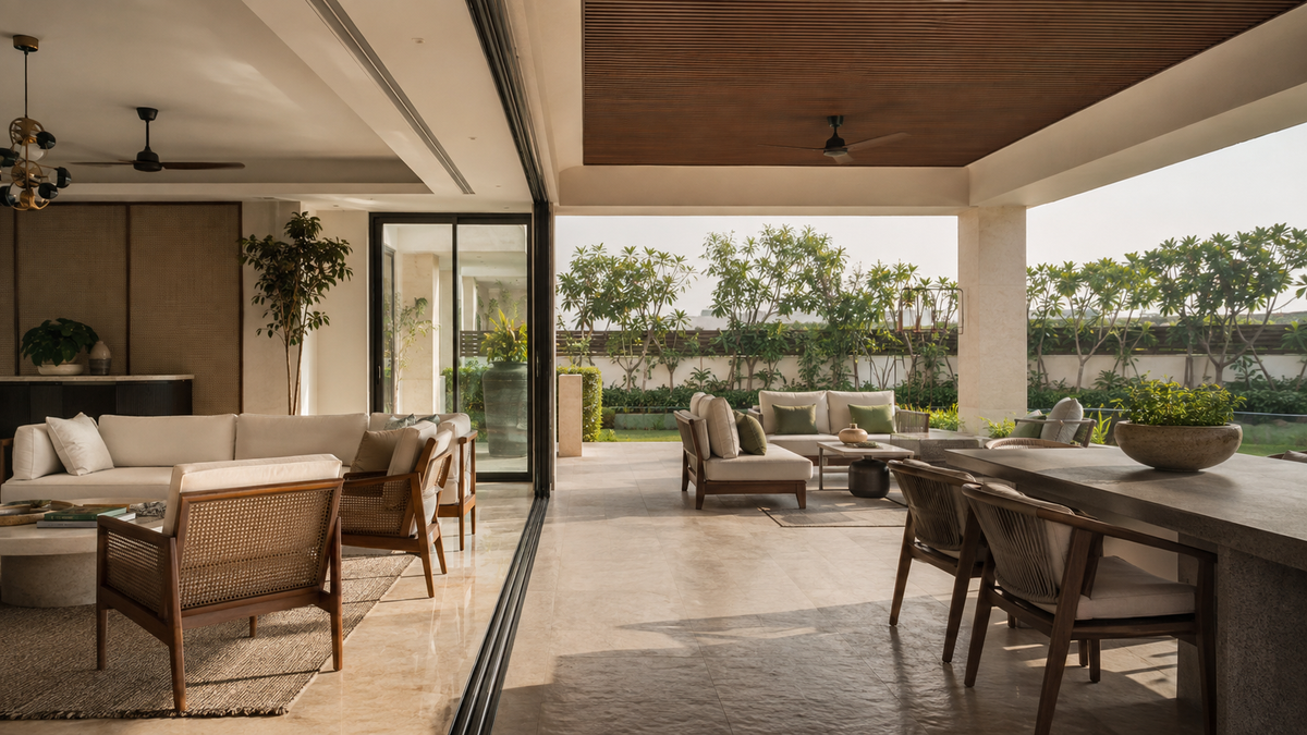 Editorial indoor outdoor living space for an Indian home
