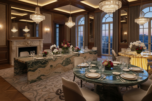 The Dining Table is the New Boardroom: 2026’s Boldest Stone & Base Trends