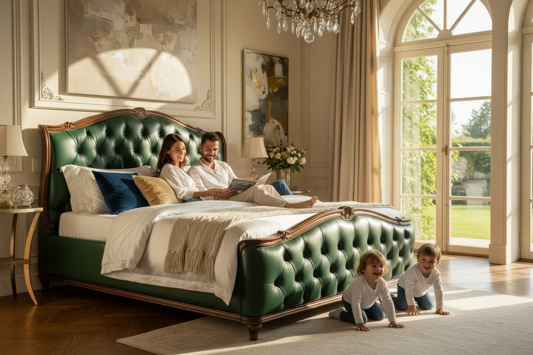 Luxury Leather Beds Delhi Under ₹5 Lakh – Green & Brown Designs 2026