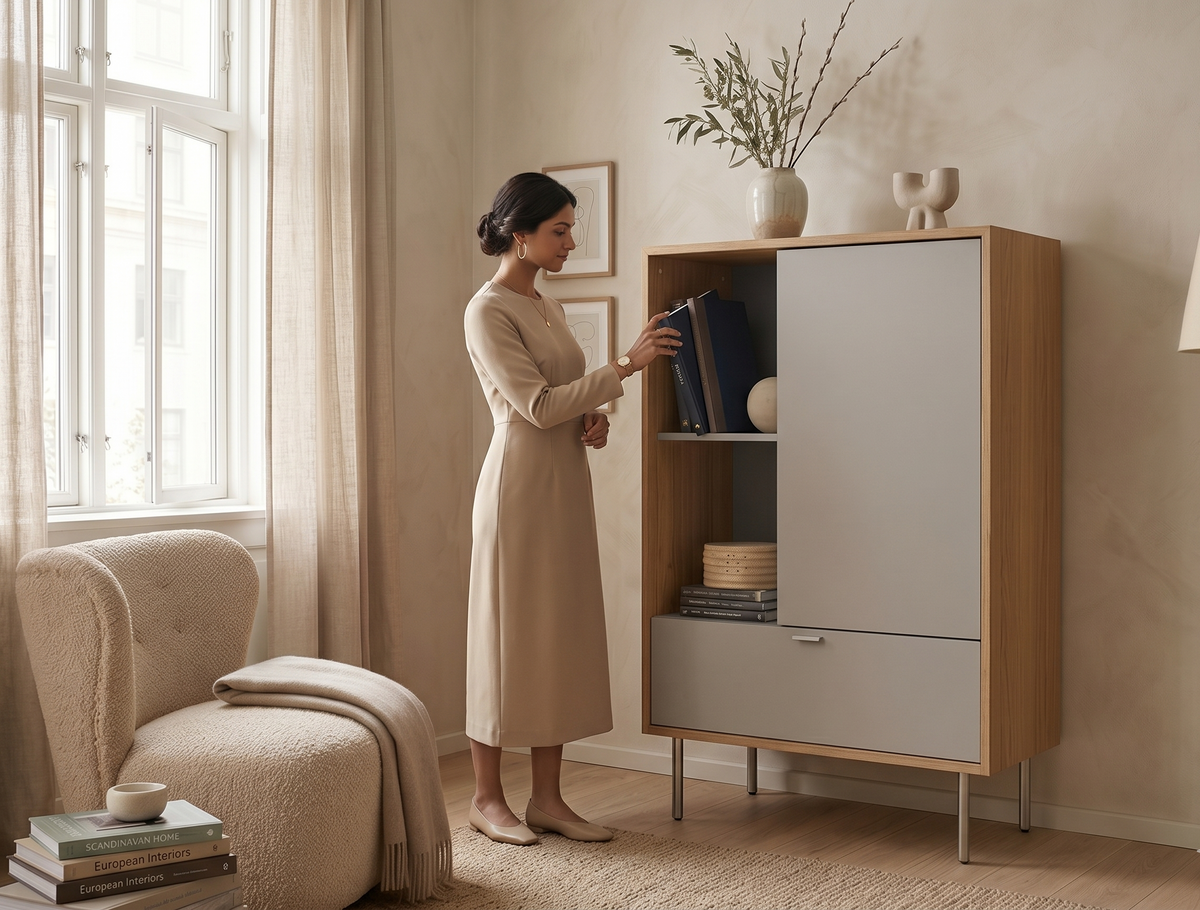 designer bookshelf for modern living room in Delhi