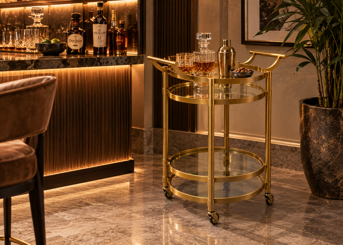 Arden Brass & Glass Bar Trolley