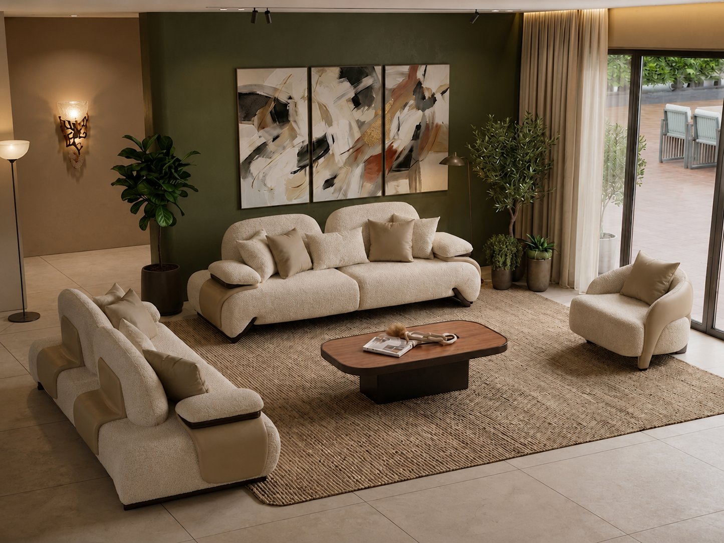 Opal Mixed-Material Curved Sofa