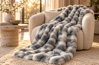 Serein Silver Faux Fur Throw.