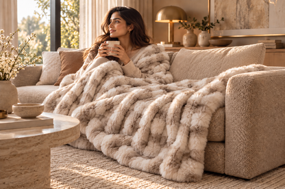 Aurelle Champagne Faux Fur Throw