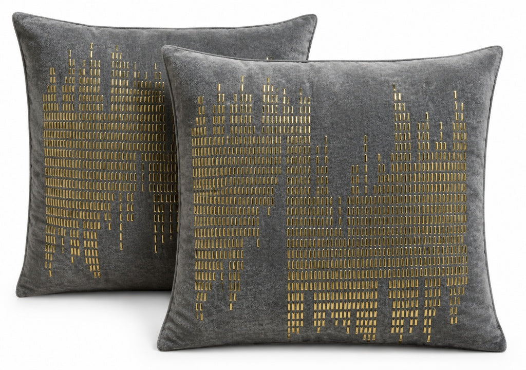 Gilded Skyline Velvet Cushion Set (Set of 2)