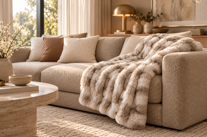 Aurelle Champagne Faux Fur Throw