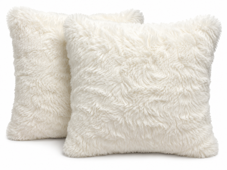 Alpine Ivory Shag Faux Fur Cushion Set (Set of 2)
