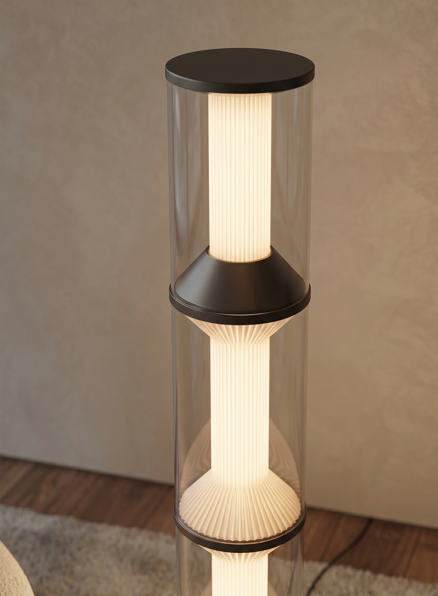 Modern outdoor lamp with a textured design on a neutral background
