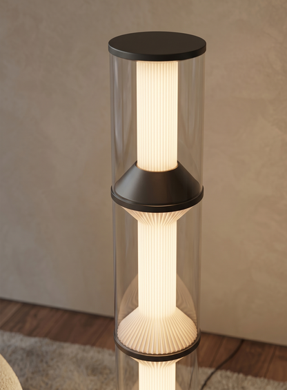 Modern outdoor lamp with a textured design on a neutral background