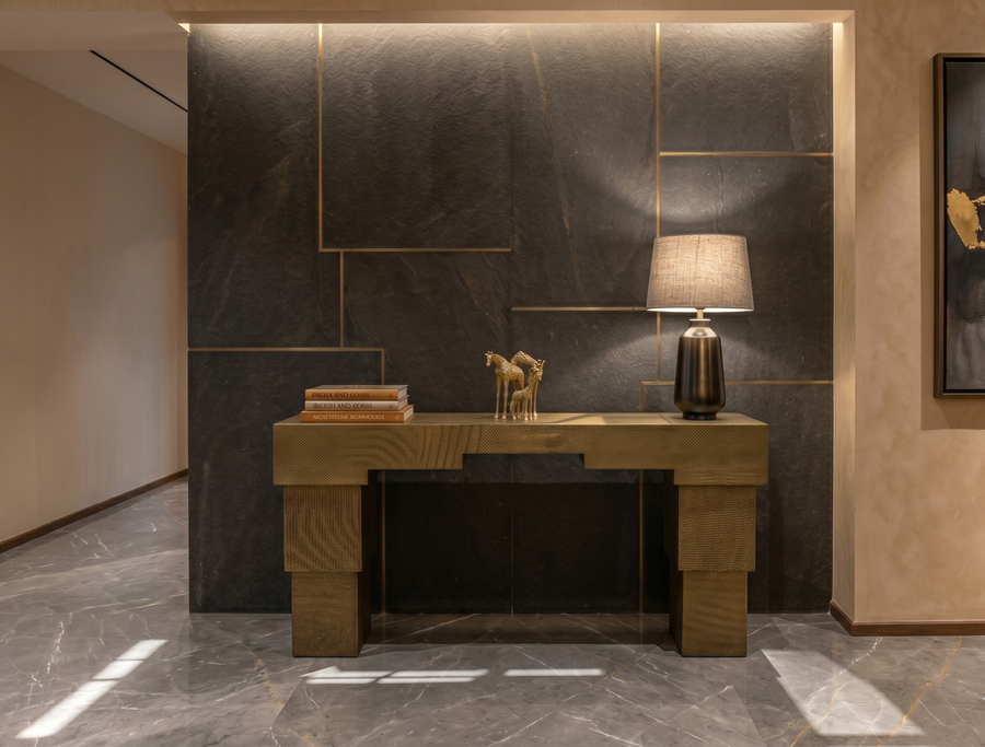 Ziggurat Textured Brass Console
