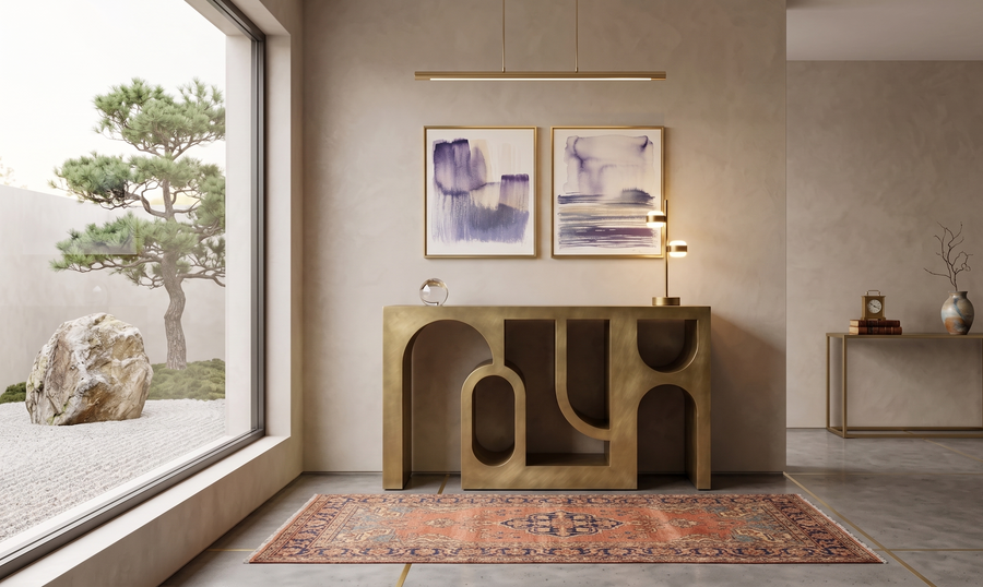 Axis Portal Brass Sculptural Console