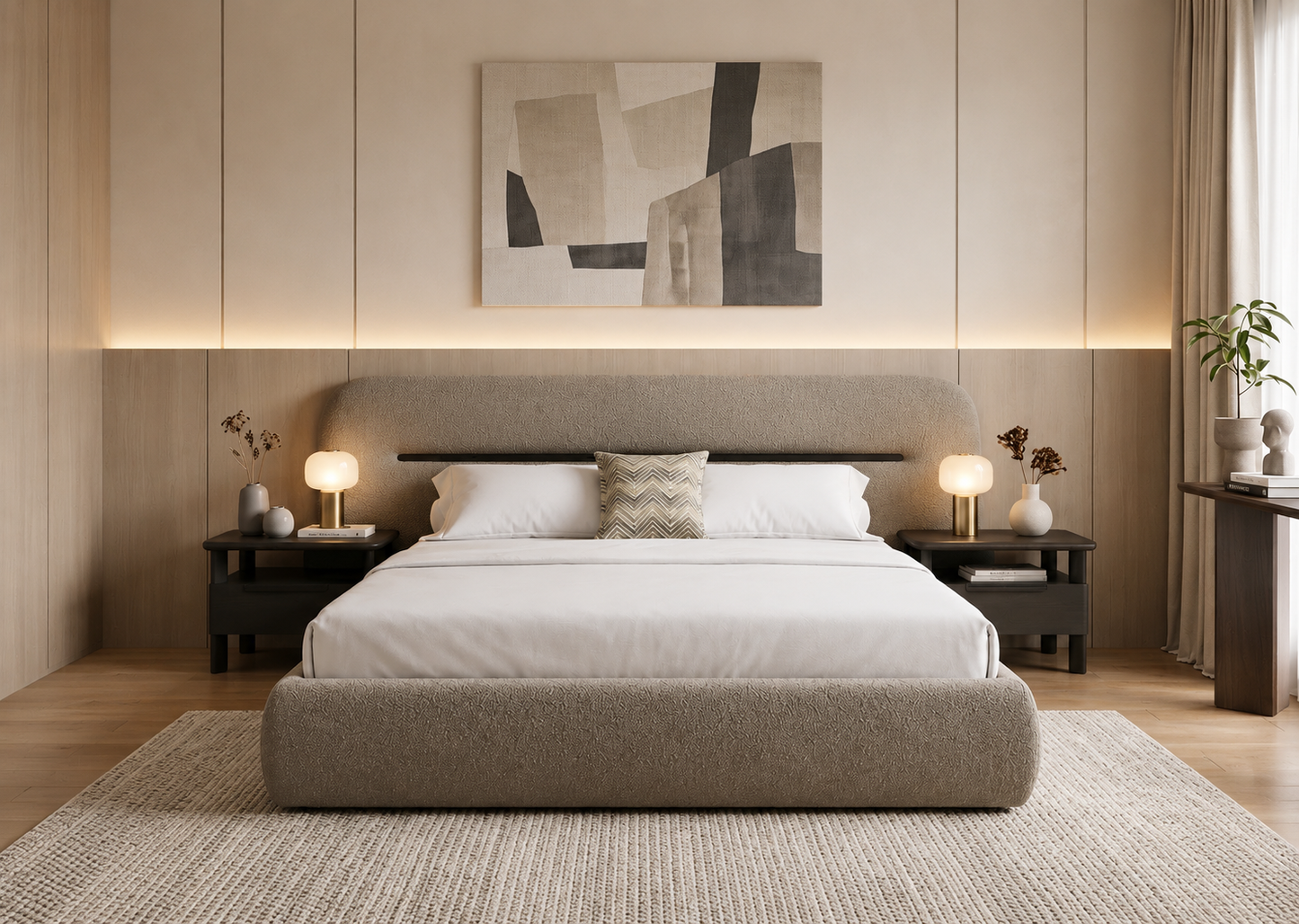 Lova Upholstered Wood Frame Bedstead