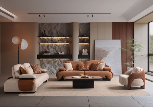 Opal Mixed-Material Curved Sofa