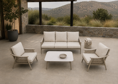 Allu Rope Lounge Set top front view in the Aravalli Stone Courtyard