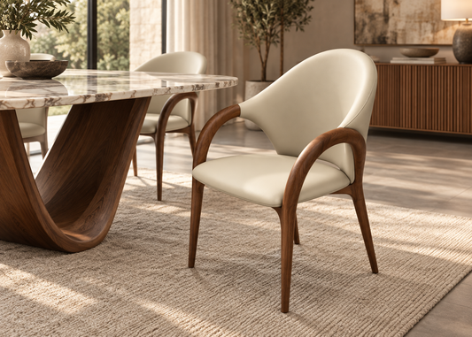 Ayla Dining Chair in warm walnut and marble dining room