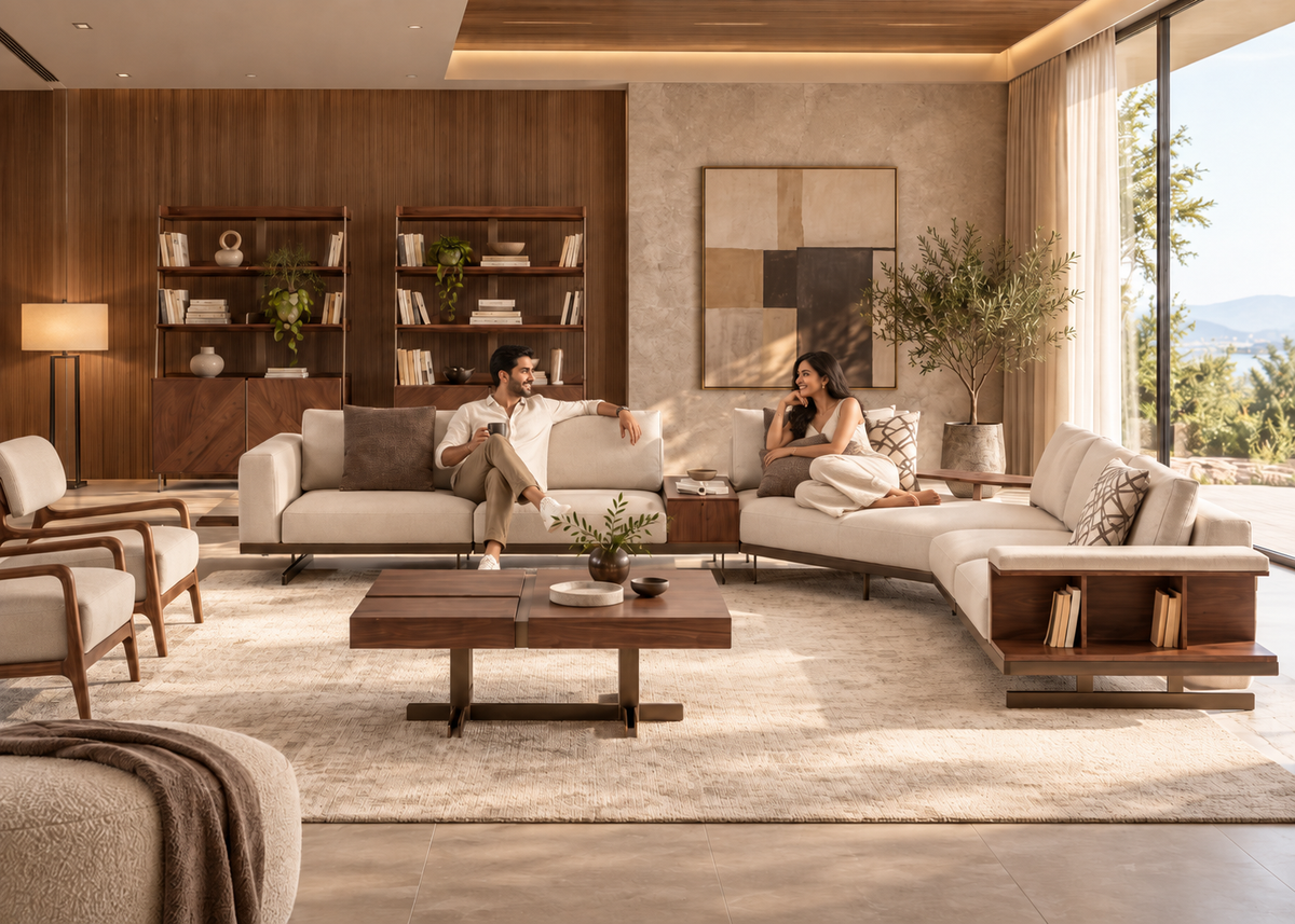 Balance Corner Sofa styled in a warm modern living room