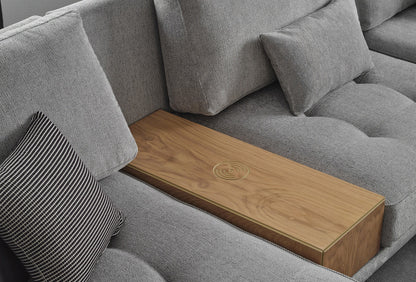 Bold modular sectional sofa by Enza Home - grey chenille and black metal legs