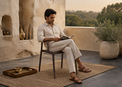 Bora Brown with an Indian model in the Ranthambore Earth Courtyard