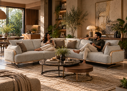 Bronco L-Shape luxury sectional sofa in a realistic warm contemporary home interior