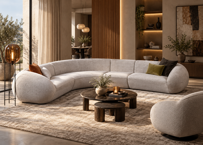 Bubble Corner curved L shape sofa in a warm luxury living room