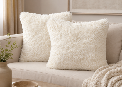 Alpine Ivory Shag Faux Fur Cushion Set (Set of 2)