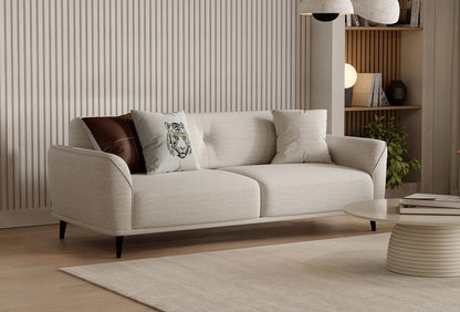Cante cream linen-textured 2-seater sofa, angled lifestyle view