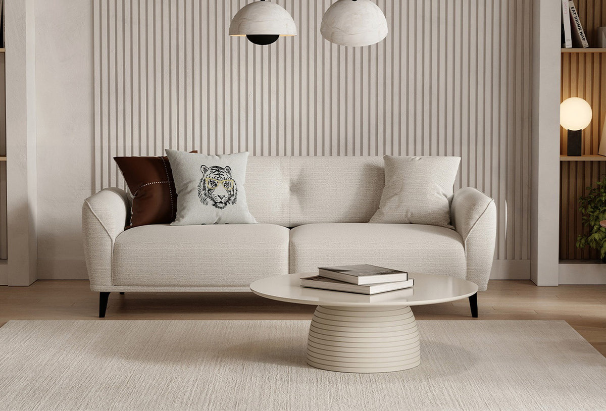 Cante cream 2-seater sofa, front lifestyle view