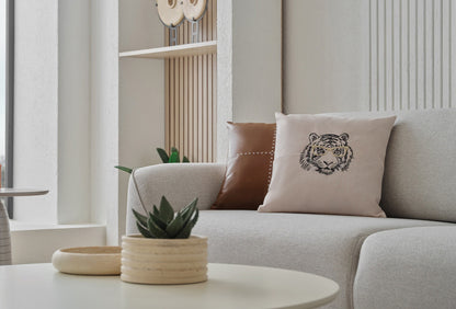 Cante linen-textured upholstery and decorative cushion detail