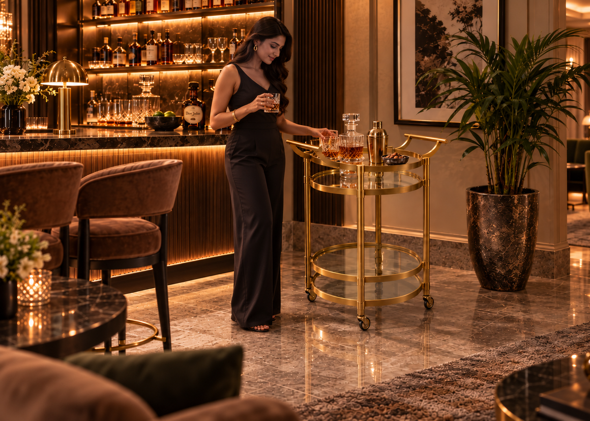 Arden Brass & Glass Bar Trolley