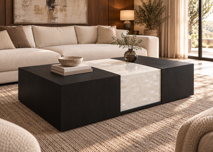 Celenite coffee table from an alternate three-quarter angle