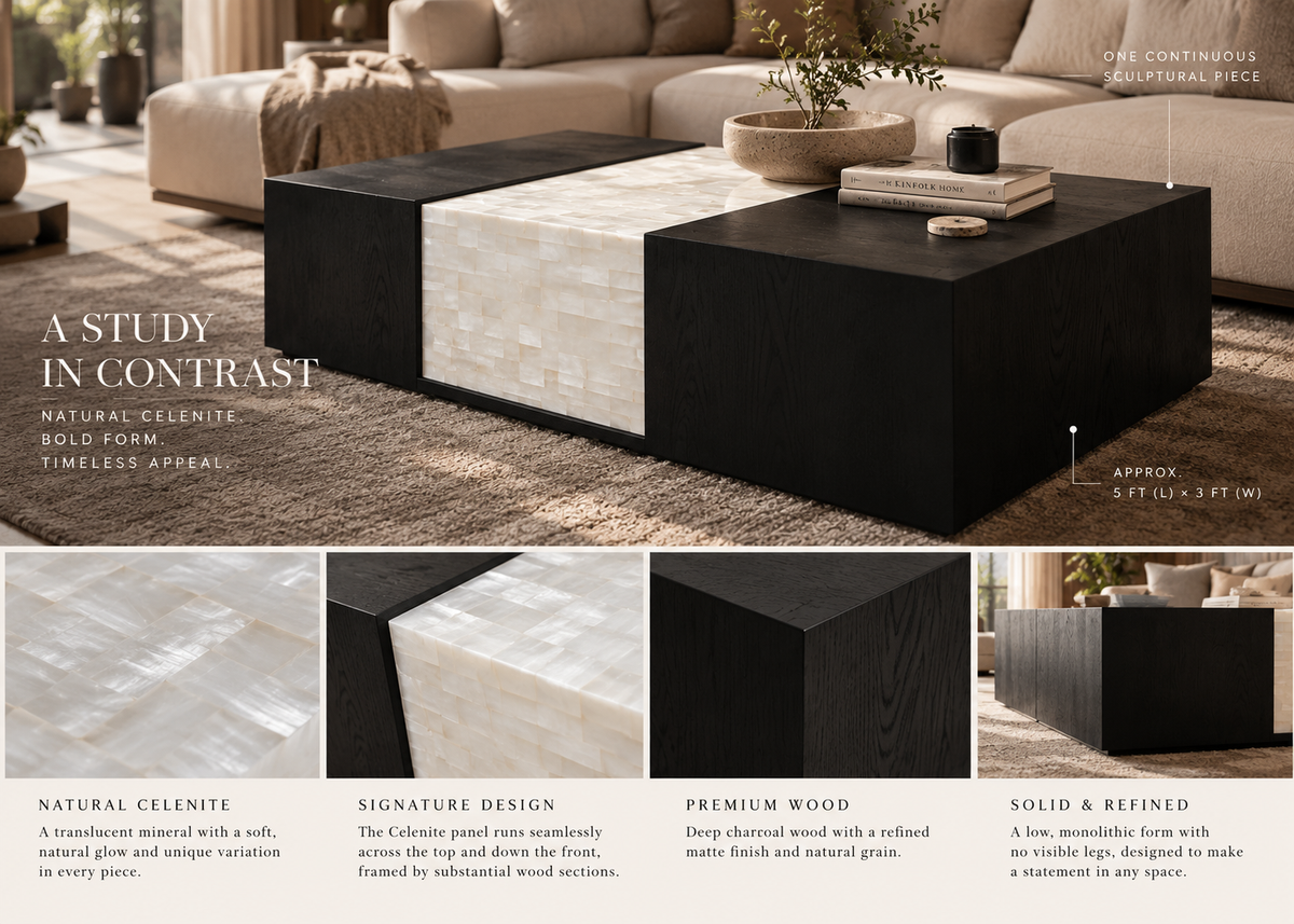 Celenite coffee table material and construction details
