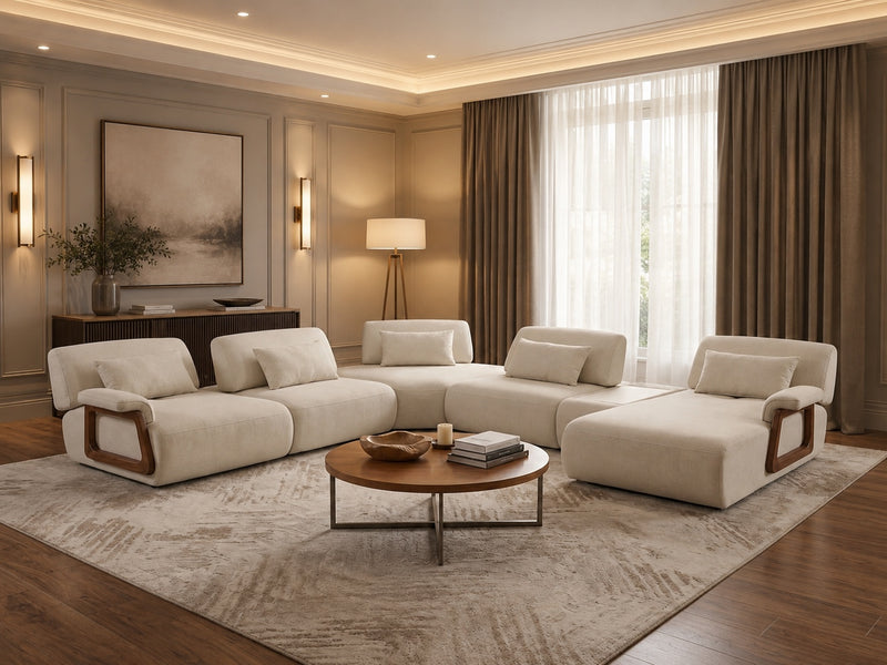 Low-profile linen sofa