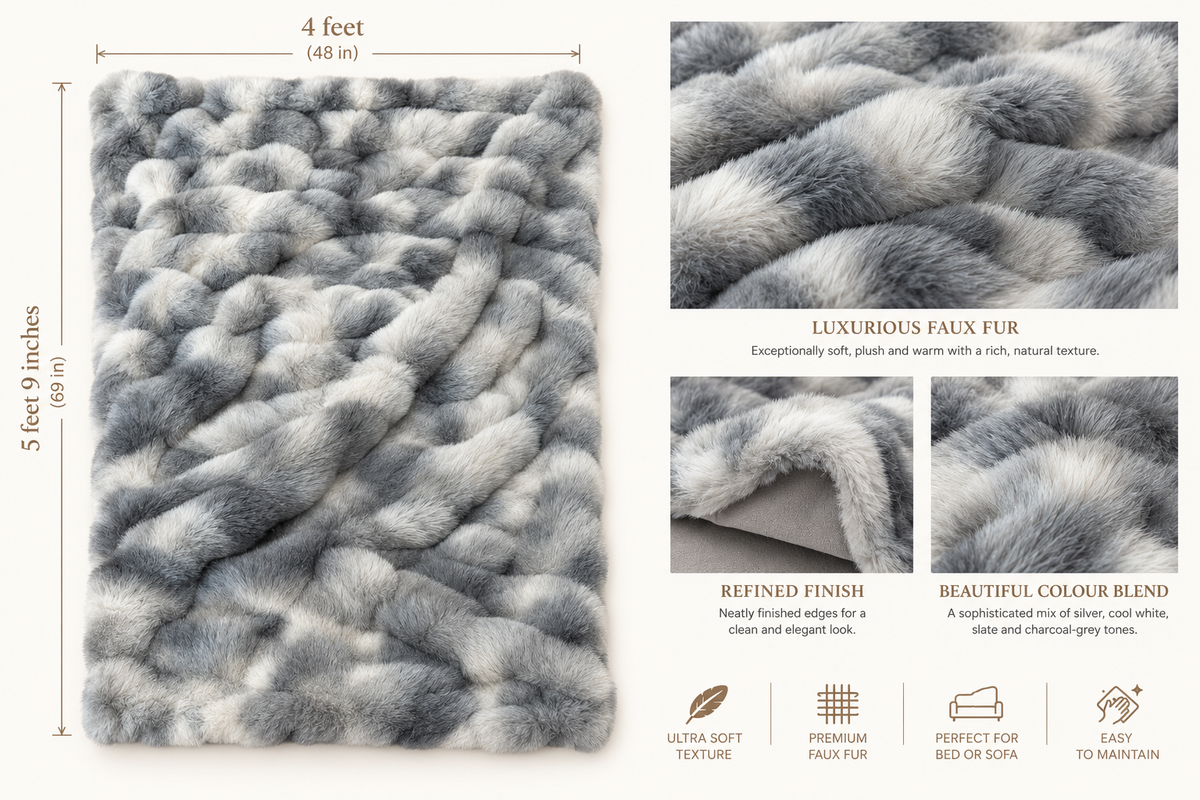 Serein Silver Faux Fur Throw.