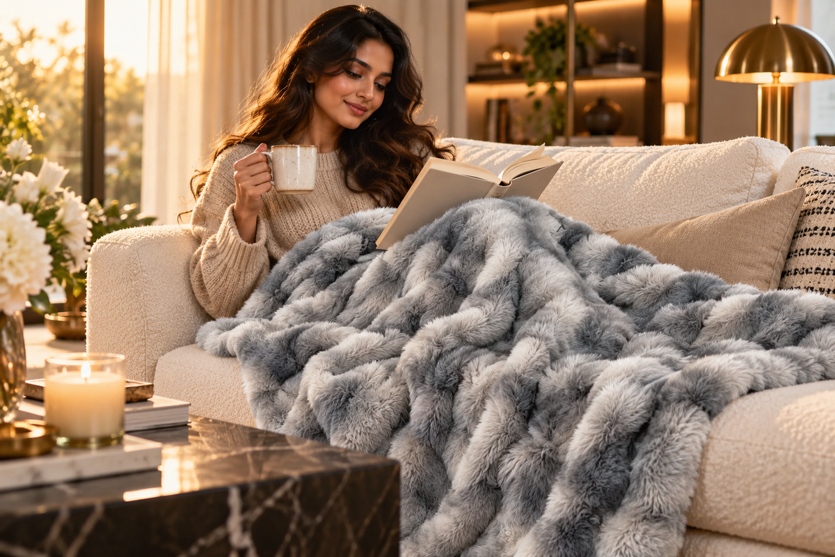Serein Silver Faux Fur Throw.