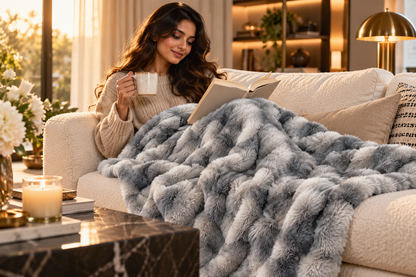Serein Silver Faux Fur Throw.