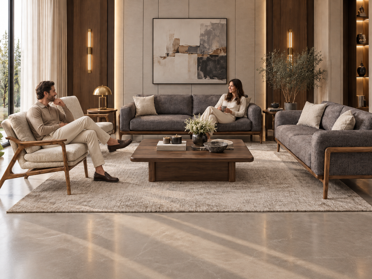 Ellipse Sofa formal living room lifestyle with two people