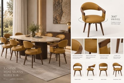 Elara Swivel Dining Chair 360-degree swivel feature and design details