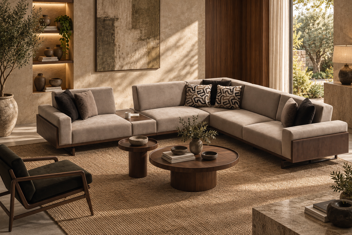 Harmony Corner modular sofa in an earthy luxury living room