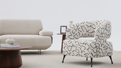 Madrid coordinating patterned armchair with cream linen sofa