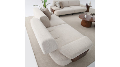 Madrid sofa set top angle showing cream linen seating and walnut details