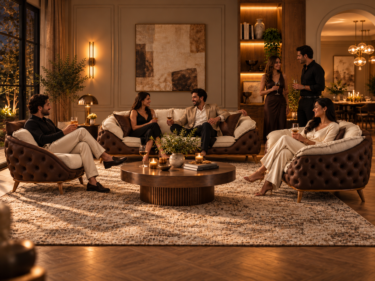 Masarrati Vol. III 3+3+1+1 formal sofa set styled for an evening gathering