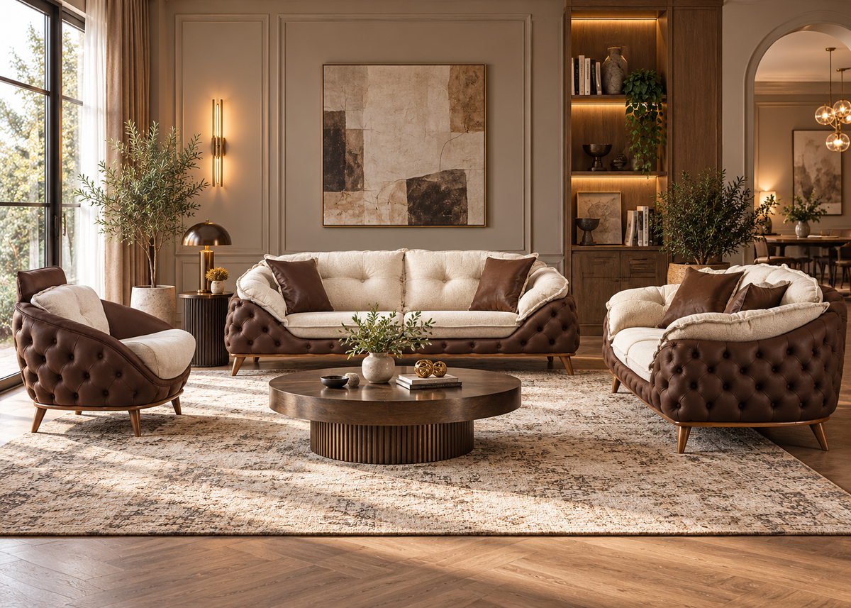 Masarrati Vol. III 3+3+1+1 luxury sofa set in a warm contemporary living room