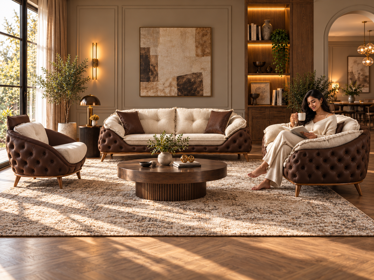 Masarrati Vol. III luxury sofa set with a relaxed human lifestyle setting