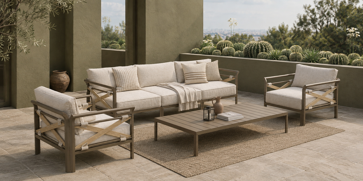 Matori Outdoor Sofa in the Mehrauli Olive Courtyard