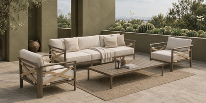 Matori Outdoor Sofa in the Mehrauli Olive Courtyard
