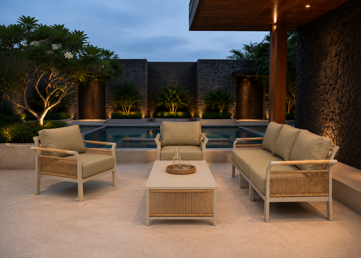 Matory Sofa Set Outdoor top front view in the Deccan Basalt Terrace